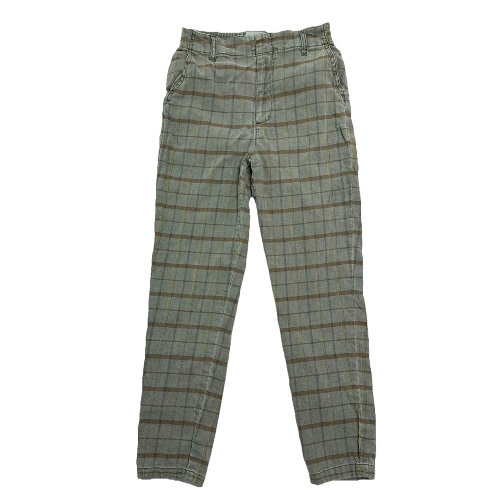 Sundance Chino Linen Lyocell Pants Sz Petite 0 Green Plaid Cottagecore High Rise